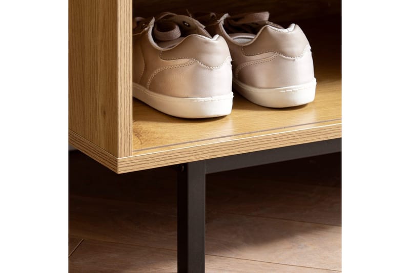 Skoskåp Wohnling Klädd Bänk med Skjutdörr Wiensk Korgmönstrad Optik Modern - Möbler - Stolar & fåtöljer - Sittbänk - Skobänk & skohylla med bänk