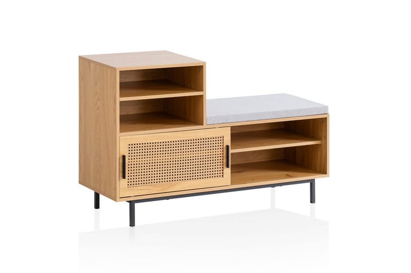 Skoskåp Wohnling Klädd Bänk med Skjutdörr Wiensk Korgmönstrad Optik Modern - Möbler - Stolar & fåtöljer - Sittbänk - Skobänk & skohylla med bänk