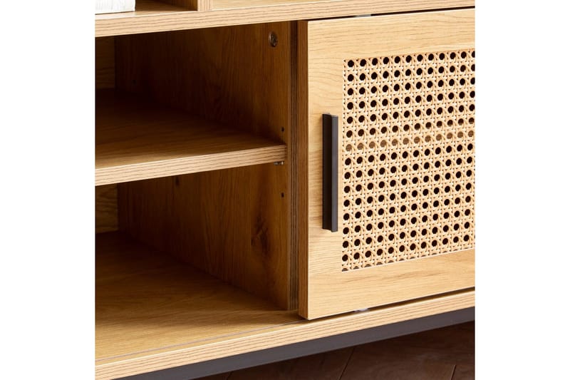 Skoskåp Wohnling Klädd Bänk med Skjutdörr Wiensk Korgmönstrad Optik Modern - Möbler - Stolar & fåtöljer - Sittbänk - Skobänk & skohylla med bänk