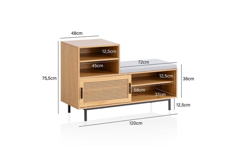 Skoskåp Wohnling Klädd Bänk med Skjutdörr Wiensk Korgmönstrad Optik Modern - Möbler - Stolar & fåtöljer - Sittbänk - Skobänk & skohylla med bänk