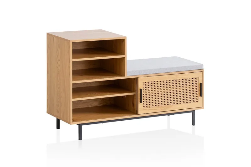 Skoskåp Wohnling Klädd Bänk med Skjutdörr Wiensk Korgmönstrad Optik Modern, undefined