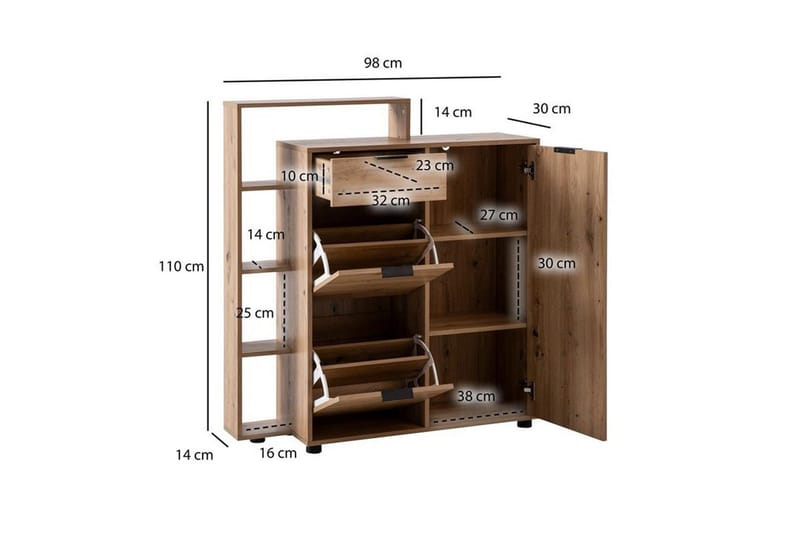 Skoskåp Wohnling Massa 2 fällbara fack för 12 par Folierad spånskiva med 1 dörrhylla - Förvaring - Skoförvaring - Skoskåp
