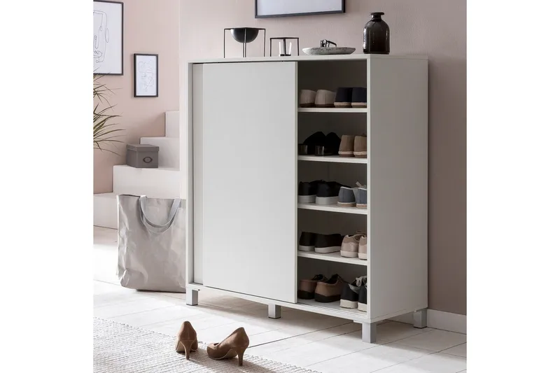 Skoskåp Wohnling melaminbelagd MDF, skjutdörrar, för 20 par Vit - Vit - Förvaring - Skoförvaring - Skoskåp