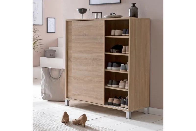 Skoskåp Wohnling melaminbelagd MDF, skjutdörrar, för 20 par Sonoma - Sonoma - Förvaring - Skoförvaring - Skoskåp
