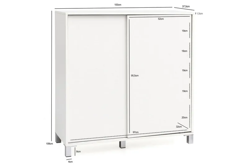 Skoskåp Wohnling melaminbelagd MDF, skjutdörrar, för 20 par Vit - Vit - Förvaring - Skoförvaring - Skoskåp