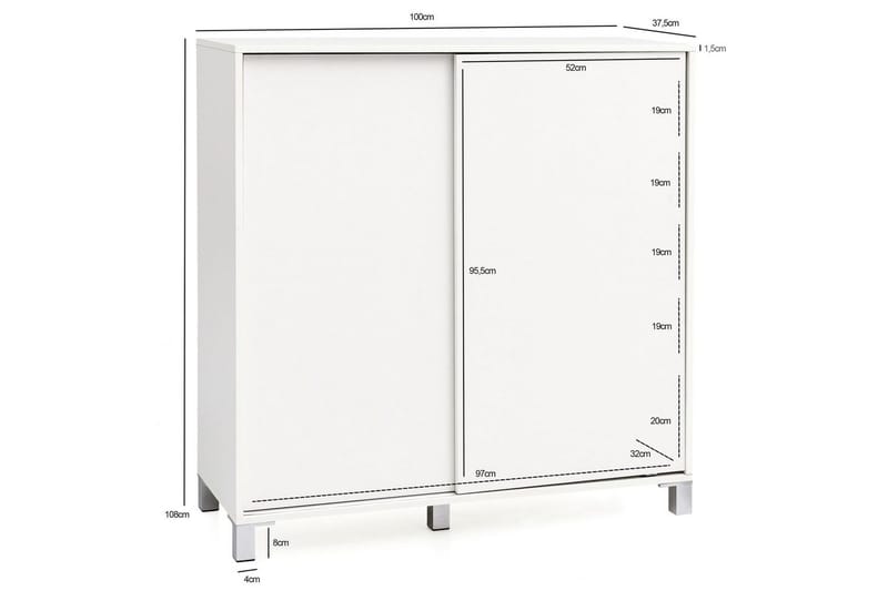 Skoskåp Wohnling melaminbelagd MDF, skjutdörrar, för 20 par Vit - Vit - Förvaring - Skoförvaring - Skoskåp