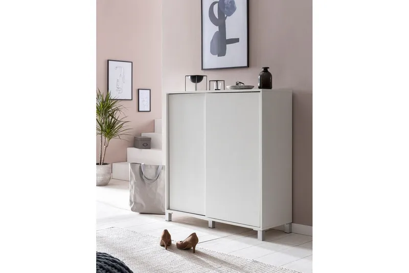 Skoskåp Wohnling melaminbelagd MDF, skjutdörrar, för 20 par Vit - Vit - Förvaring - Skoförvaring - Skoskåp