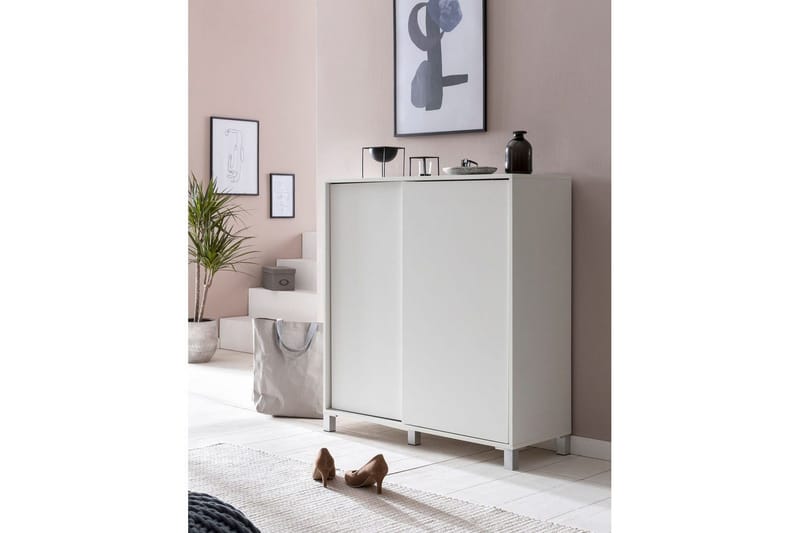 Skoskåp Wohnling melaminbelagd MDF, skjutdörrar, för 20 par Vit - Vit - Förvaring - Skoförvaring - Skoskåp