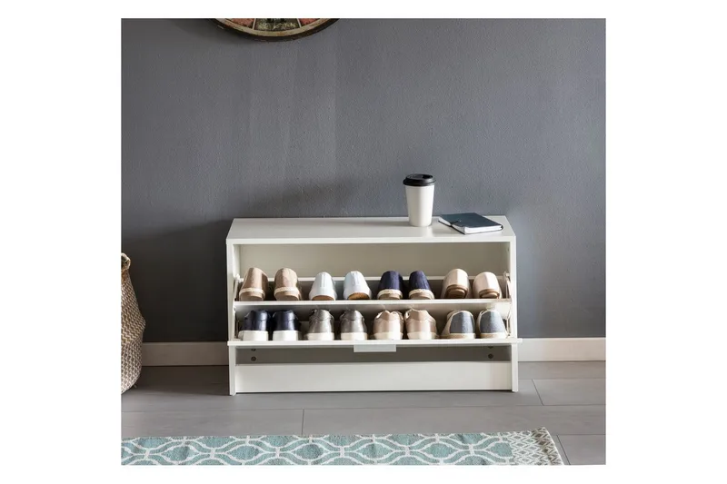 Skoskåp Wohnling SPLIT med fällbara fack, foliebelagd spånskiva Vit - Vit - Förvaring - Skoförvaring - Skoskåp