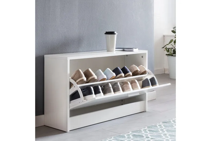 Skoskåp Wohnling SPLIT med fällbara fack, foliebelagd spånskiva Vit - Vit - Förvaring - Skoförvaring - Skoskåp