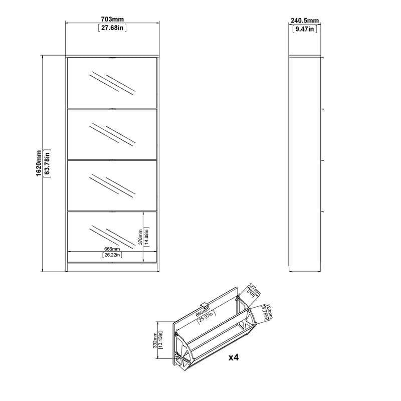 Tenor Skoskåp 4 fack 70x24x162 cm - Förvaring - Skoförvaring - Skoskåp