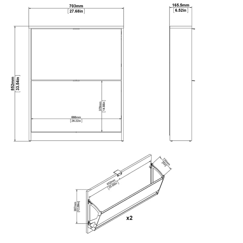 Tenor Skoskåp med 2 fack 70x16x85 cm - Förvaring - Skoförvaring