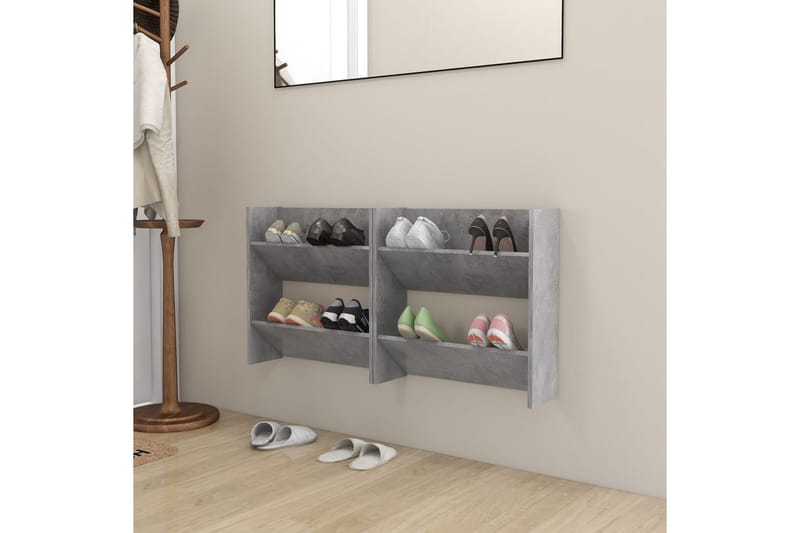 Väggmonterat skoställ 2 st betonggrå 60x18x60 cm spånskiva - Betonggrå - Förvaring - Skoförvaring