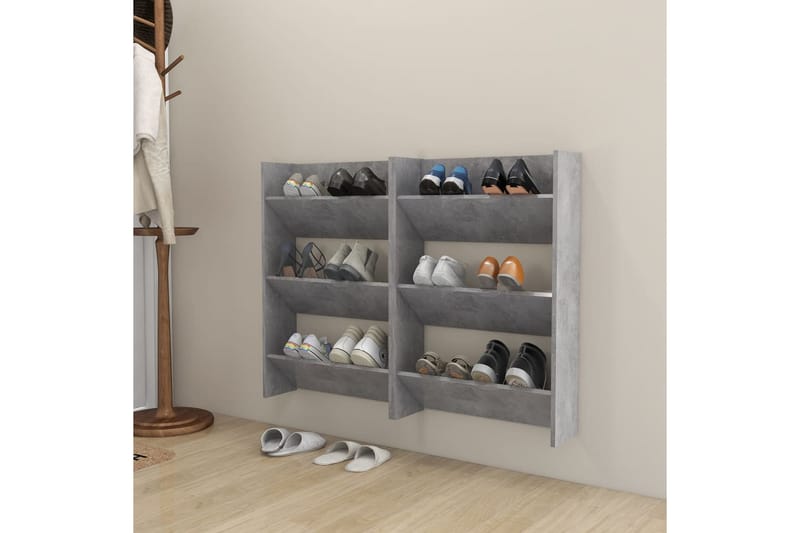Väggmonterat skoställ 2 st betonggrå 60x18x90 cm spånskiva - Betonggrå - Förvaring - Skoförvaring