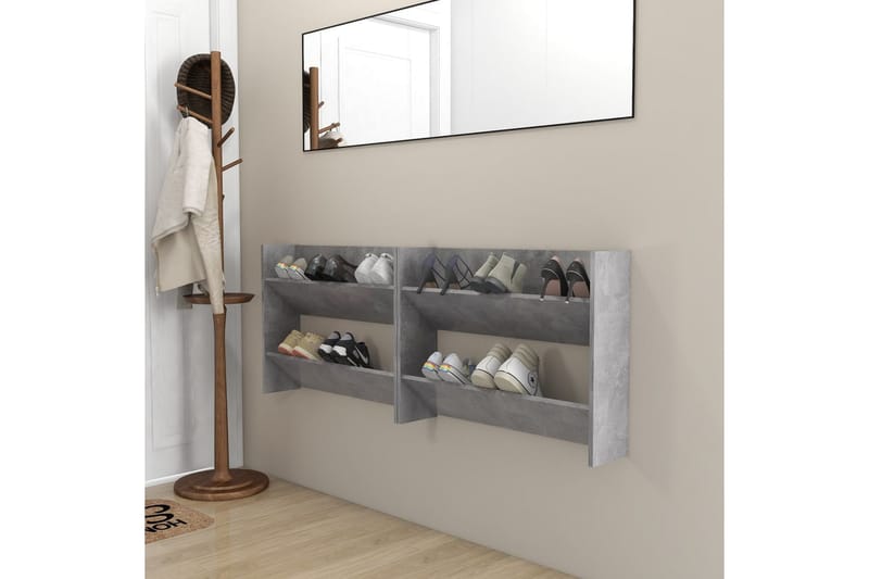 Väggmonterat skoställ 2 st betonggrå 80x18x60 cm spånskiva - Betonggrå - Förvaring - Skoförvaring
