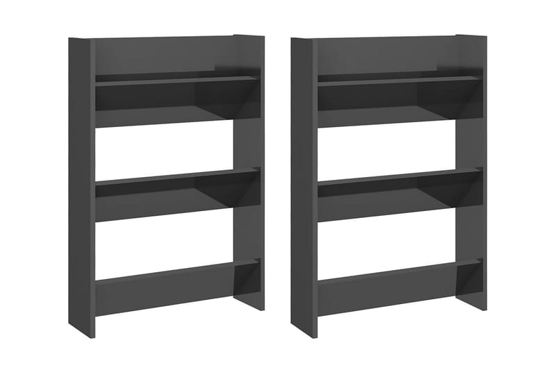Väggmonterat skoställ 2 st grå högglans 60x18x90 cm spånskiv - Grå högglans - Förvaring - Skoförvaring