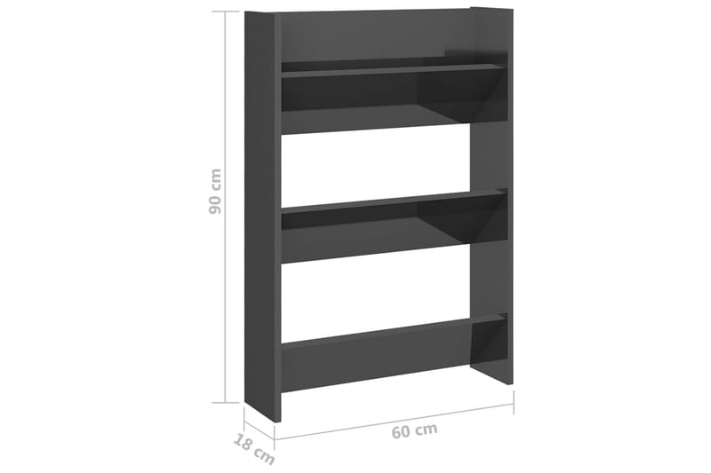 Väggmonterat skoställ 2 st grå högglans 60x18x90 cm spånskiv - Grå högglans - Förvaring - Skoförvaring