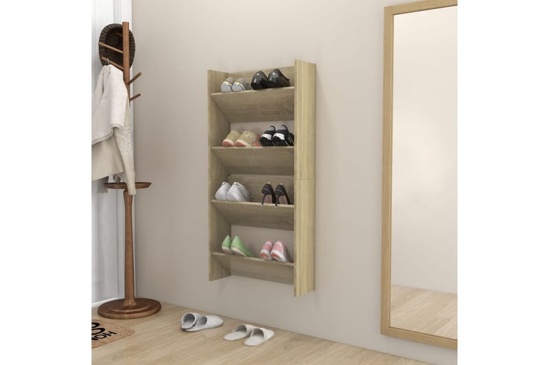 Väggmonterat skoställ 2 st sonoma-ek 60x18x60 cm spånskiva - Ek - Förvaring - Skoförvaring