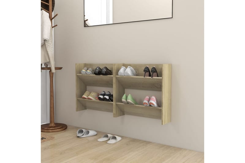 Väggmonterat skoställ 2 st sonoma-ek 60x18x60 cm spånskiva - Ek - Förvaring - Skoförvaring