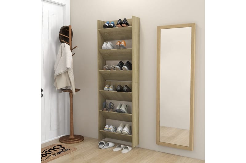 Väggmonterat skost�äll 2 st sonoma-ek 60x18x90 cm spånskiva - Ek - Förvaring - Skoförvaring