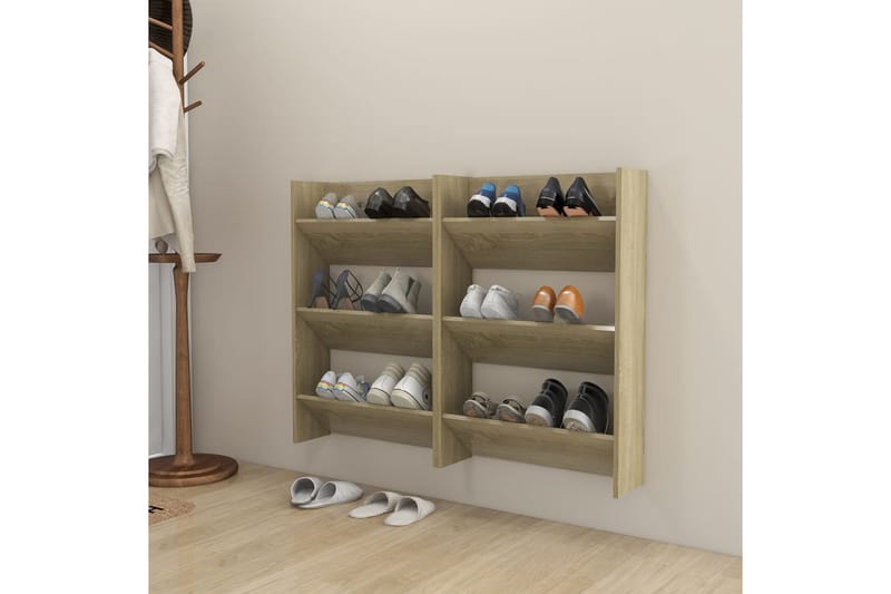 Väggmonterat skoställ 2 st sonoma-ek 60x18x90 cm spånskiva - Ek - Förvaring - Skoförvaring