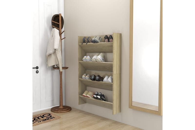 Väggmonterat skoställ 2 st sonoma-ek 80x18x60 cm spånskiva - Ek - Förvaring - Skoförvaring