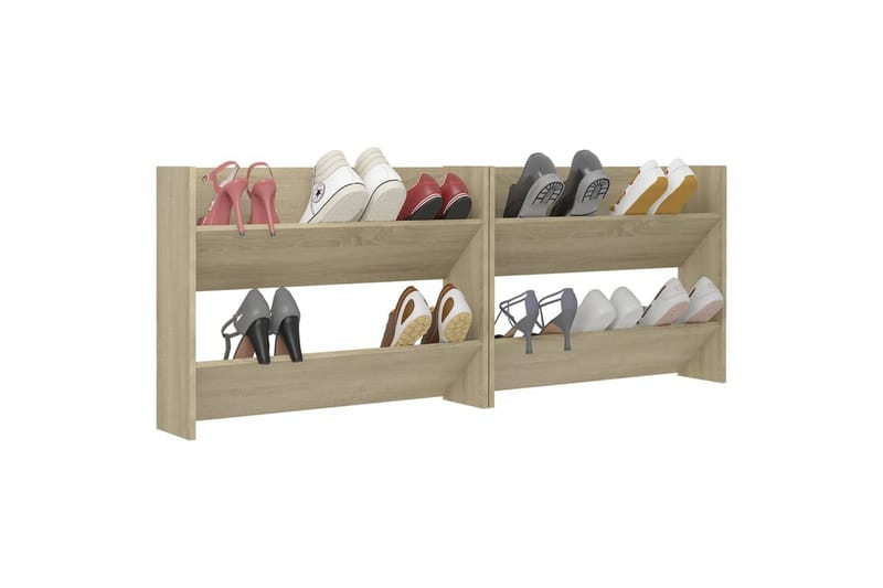 Väggmonterat skoställ 2 st sonoma-ek 80x18x60 cm spånskiva - Ek - Förvaring - Skoförvaring