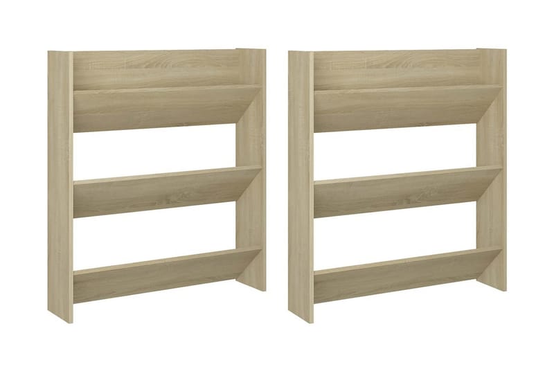 Väggmonterat skoställ 2 st sonoma-ek 80x18x90 cm spånskiva - Ek - Förvaring - Skoförvaring