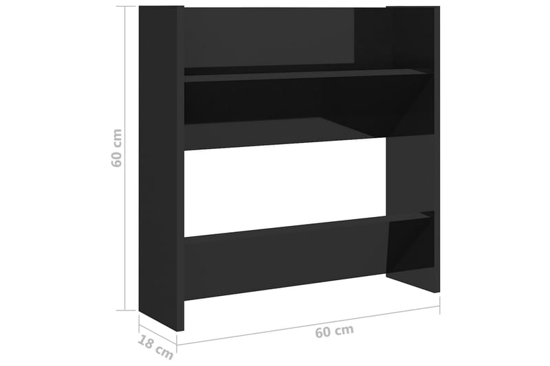 Väggmonterat skoställ 2 st svart högglans 60x18x60 cm spånsk - Svart högglans - Förvaring - Skoförvaring