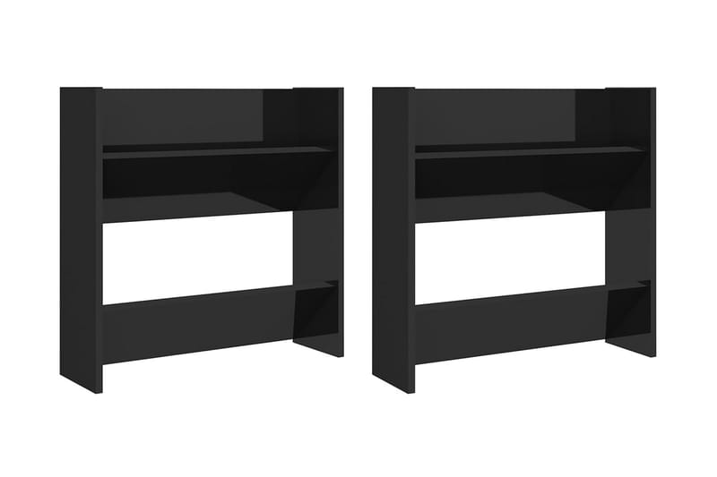 Väggmonterat skoställ 2 st svart högglans 60x18x60 cm spånsk - Svart högglans - Förvaring - Skoförvaring