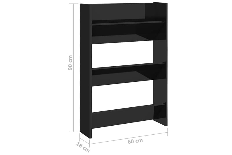 Väggmonterat skoställ 2 st svart högglans 60x18x90 cm spånsk - Svart högglans - Förvaring - Skoförvaring