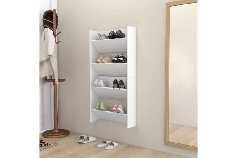 Väggmonterat skoställ 2 st vit 60x18x60 cm spånskiva - Vit - Förvaring - Skoförvaring