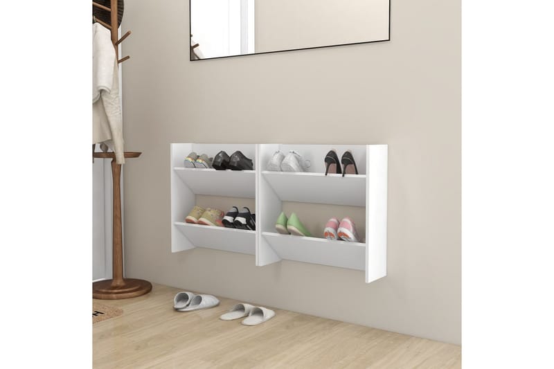 Väggmonterat skoställ 2 st vit 60x18x60 cm spånskiva - Vit - Förvaring - Skoförvaring
