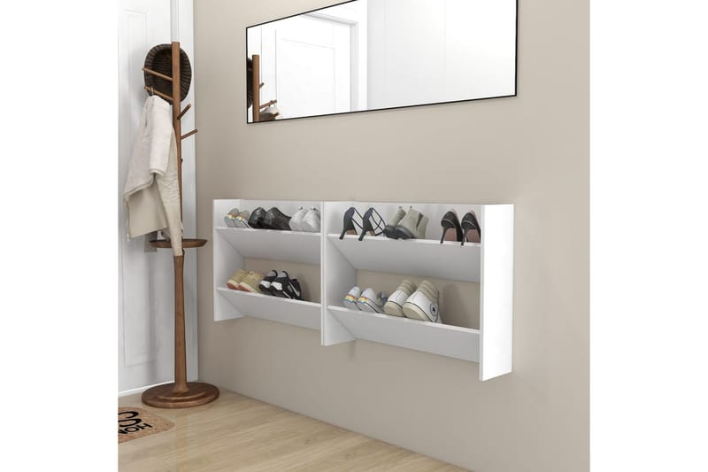 Väggmonterat skoställ 2 st vit 80x18x60 cm spånskiva - Vit - Förvaring - Skoförvaring