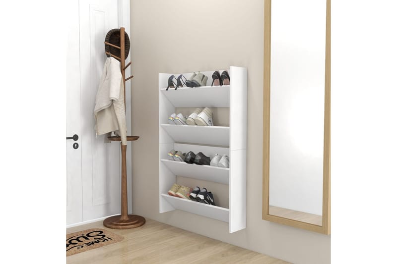 Väggmonterat skoställ 2 st vit 80x18x60 cm spånskiva - Vit - Förvaring - Skoförvaring