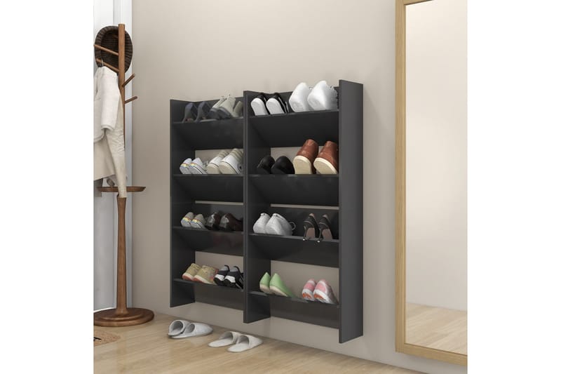 Väggmonterat skoställ 4 st grå 60x18x60 cm spånskiva - Grå - Hallförvaring - Skoförvaring - Skohylla & skoställ