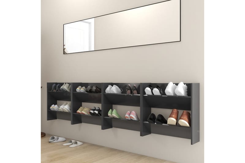 V�äggmonterat skoställ 4 st grå 60x18x60 cm spånskiva - Grå - Förvaring - Skoförvaring