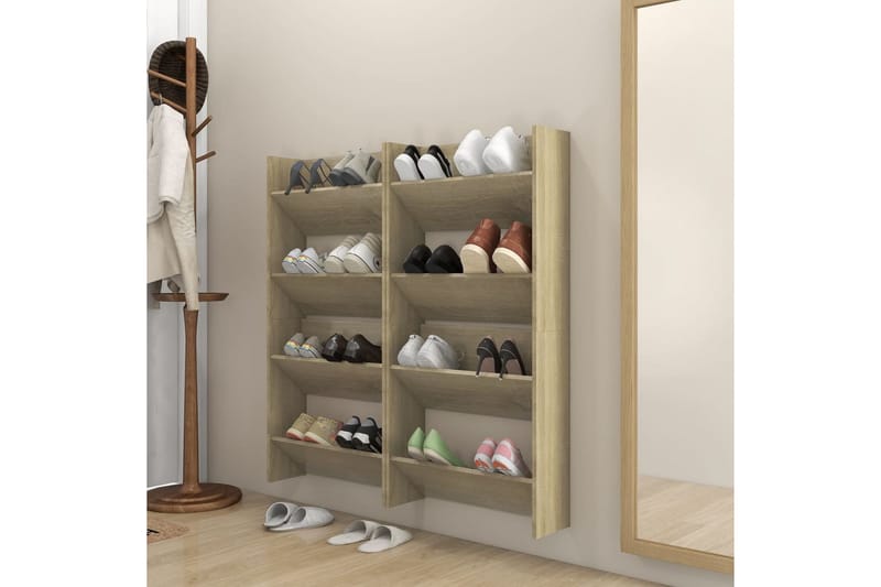 Väggmonterat skoställ 4 st sonoma-ek 60x18x60 cm spånskiva - Ek - Förvaring - Skoförvaring