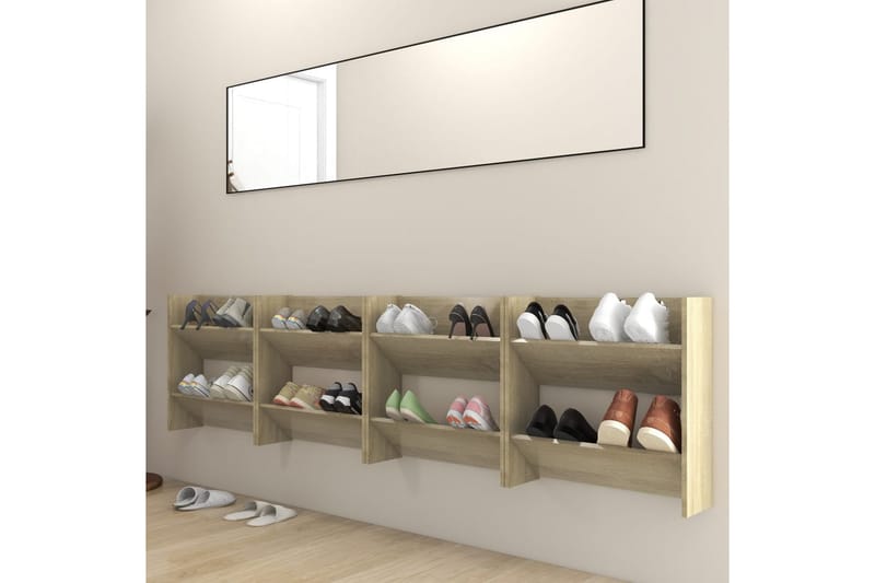 Väggmonterat skoställ 4 st sonoma-ek 60x18x60 cm spånskiva - Ek - Förvaring - Skoförvaring