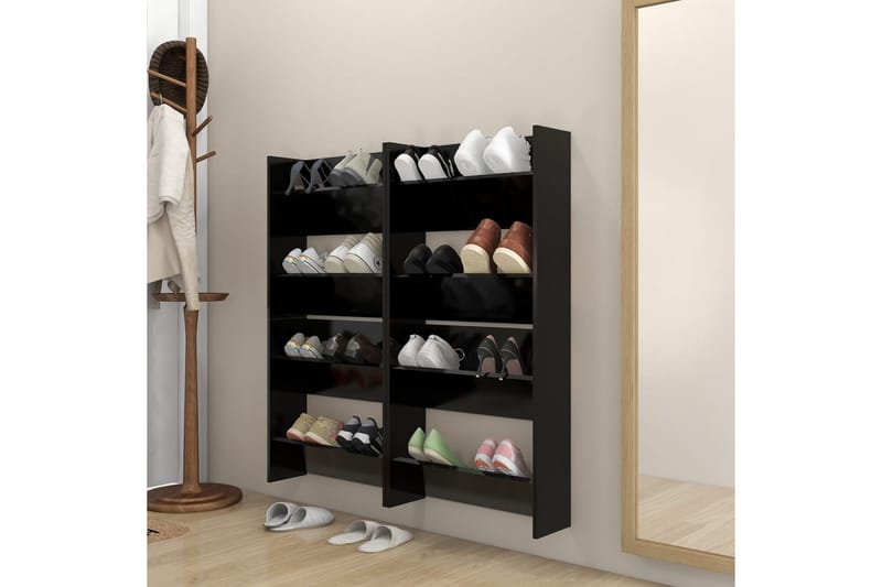 Väggmonterat skoställ 4 st svart 60x18x60 cm spånskiva - Svart - Hallförvaring - Skoförvaring - Skohylla & skoställ