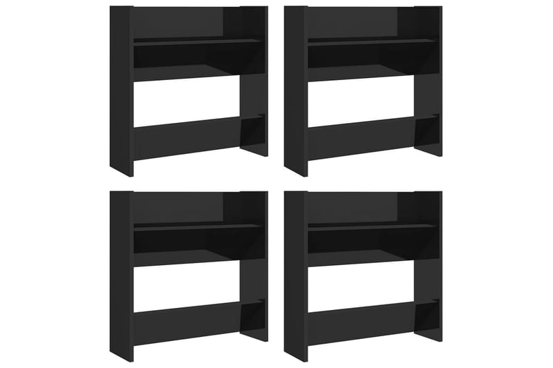 Väggmonterat skoställ 4 st svart högglans 60x18x60 cm spånsk - Svart högglans - Förvaring - Skoförvaring