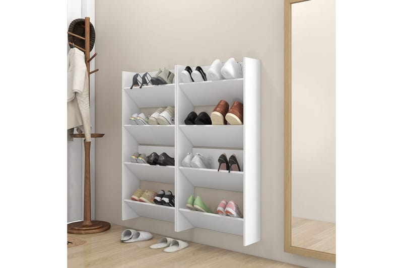 Väggmonterat skoställ 4 st vit 60x18x60 cm spånskiva - Vit - Hallförvaring - Skoförvaring - Skohylla & skoställ