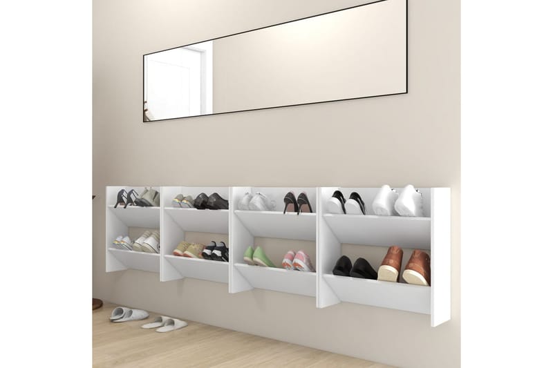 Väggmonterat skoställ 4 st vit 60x18x60 cm spånskiva - Vit - Förvaring - Skoförvaring