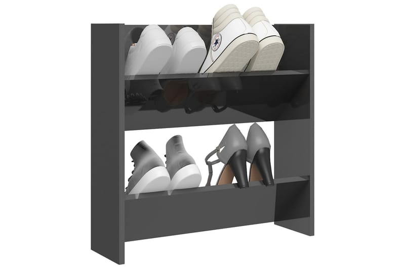 Väggmonterat skoställ grå högglans 60x18x60 cm spånskiva - Grå högglans - Hallförvaring - Skoförvaring - Skohylla & skoställ