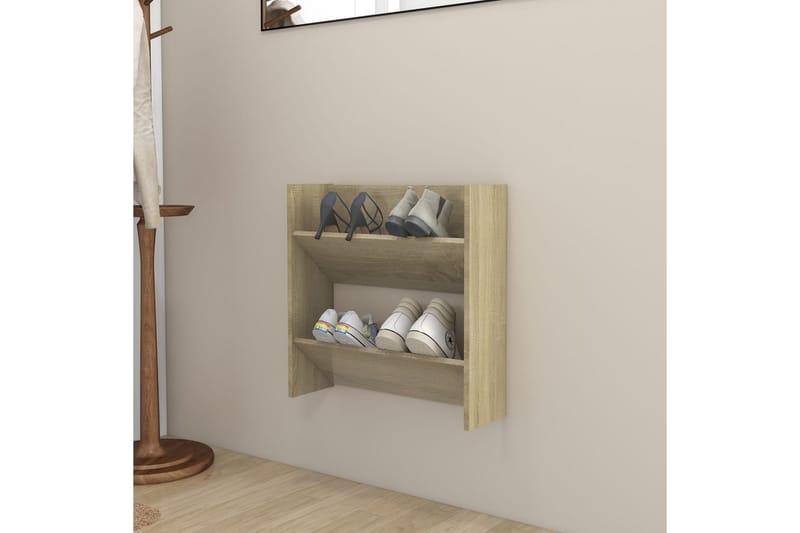 Väggmonterat skoställ sonoma-ek 60x18x60 cm spånskiva - Ek - Förvaring - Skoförvaring
