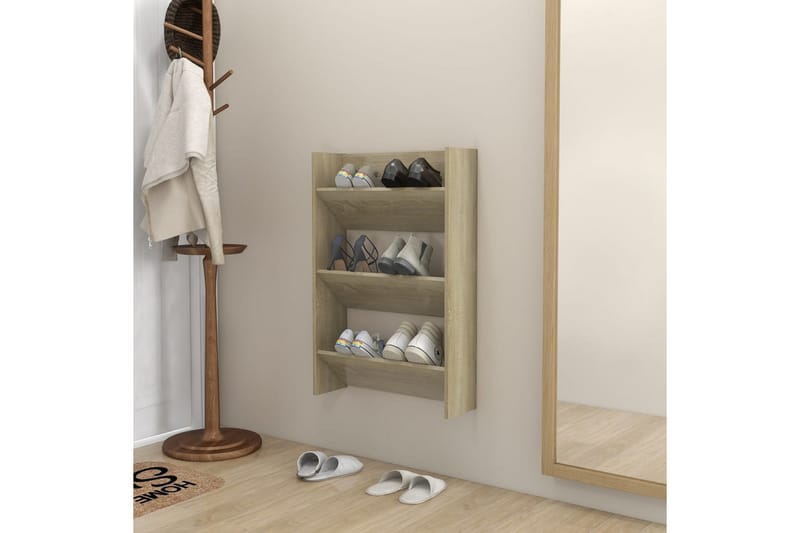 Väggmonterat skoställ sonoma-ek 60x18x90 cm spånskiva - Ek - Förvaring - Skoförvaring