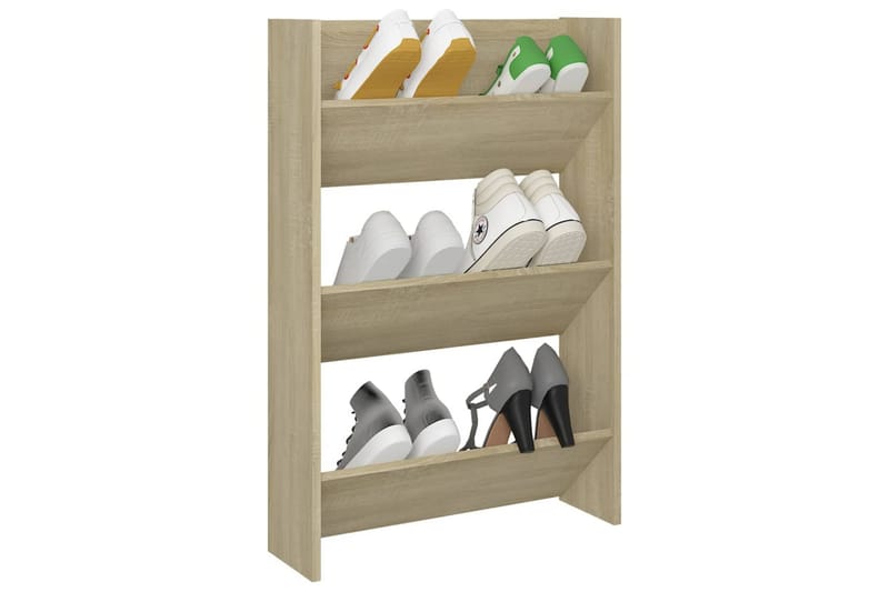 Väggmonterat skoställ sonoma-ek 60x18x90 cm spånskiva - Ek - Förvaring - Skoförvaring