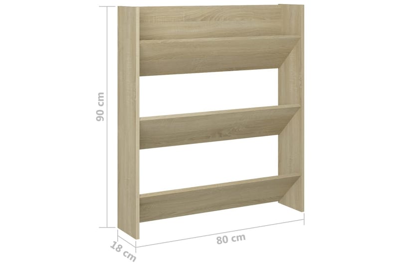 Väggmonterat skoställ sonoma-ek 80x18x90 cm spånskiva - Ek - Förvaring - Skoförvaring