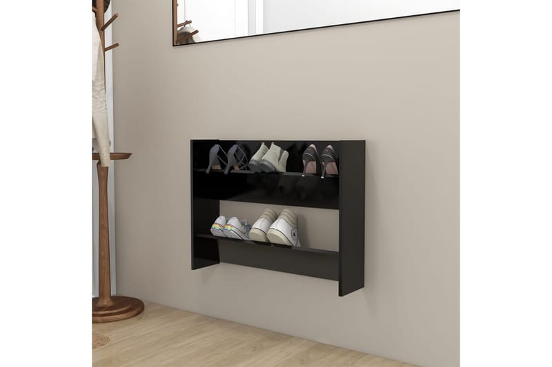 Väggmonterat skoställ svart 80x18x60 cm spånskiva - Svart - Förvaring - Skoförvaring