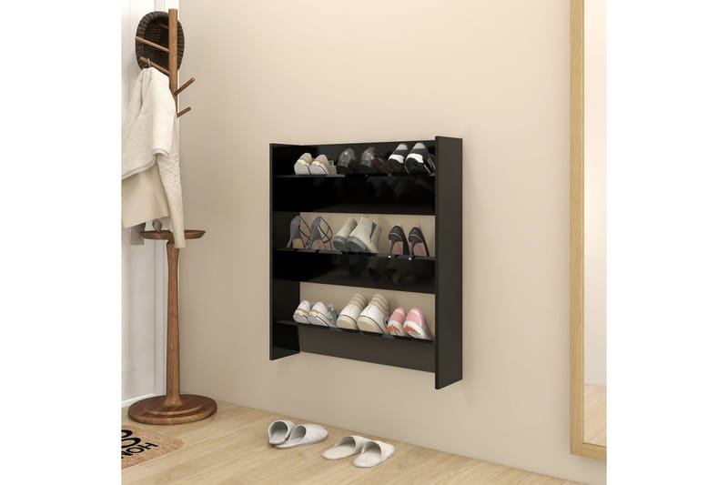 Väggmonterat skoställ svart 80x18x90 cm spånskiva - Svart - Förvaring - Skoförvaring